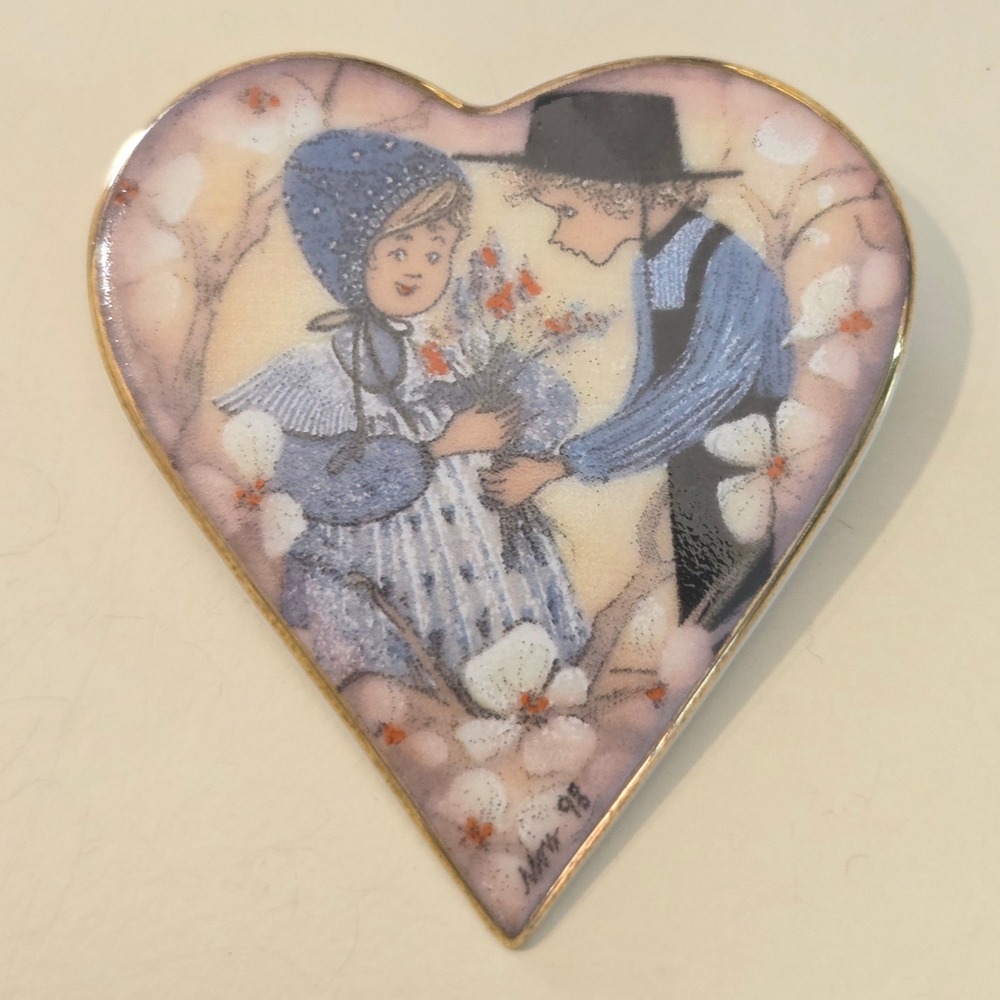 P. Buckley Anna Perenna‎ Moss Heart Apple Blossom Love Heart Brooch Pin 1998